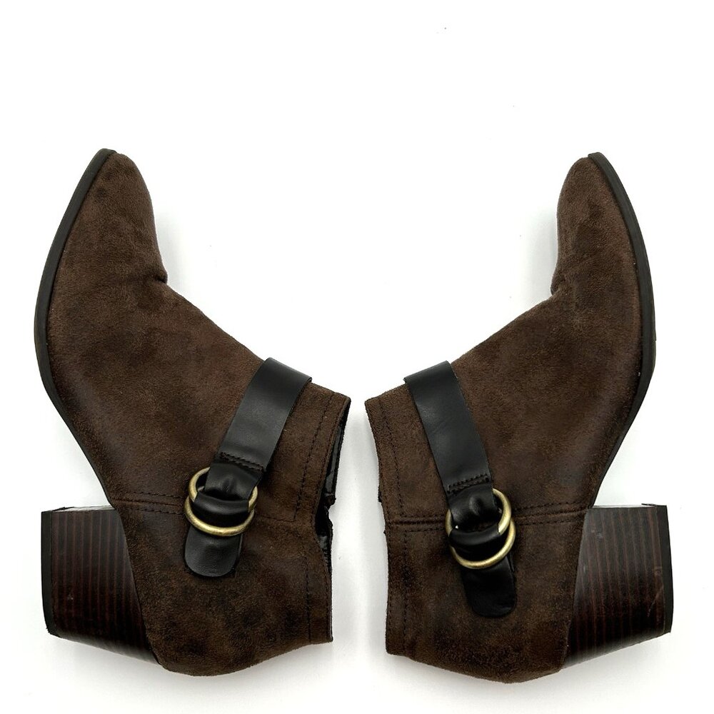 Franco Sarto Womens Gabie Ankle Booties Brown Suede Style Zip Buckle Size 9.5M